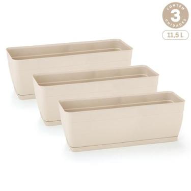 Imagem de Kit 3 Floreiras com Prato Anti-Dengue 11,5L Jardineiras Vasos Plastico