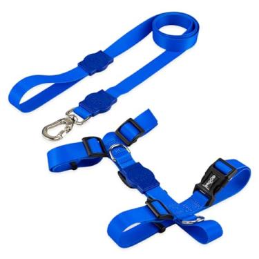 Imagem de Mood Pet Coleira Peitoral Para Cachorro Cães Modelo H Tradicional Tamanho Porte Grande Médio Pequeno (M, Blue)