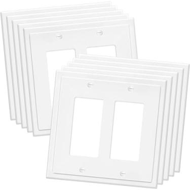 Imagem de Placa decorativa de 2 gangs com borda moderna para interruptores de luz, interruptor inteligente, GFC, receptáculo, reguladores, tomada USB (pacote com 10, decoração dupla)