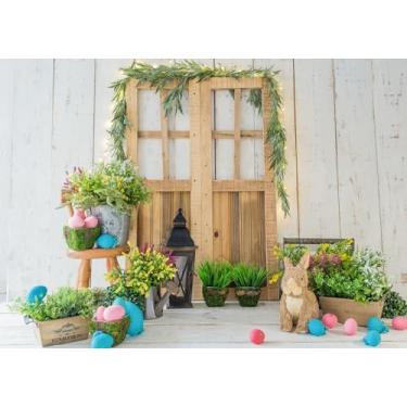 Imagem de Fmarui Decorações de Páscoa Feliz 3 x 2,4 m Primavera Páscoa Pano de Fundo de Fotos de Madeira Coelhinho Colorido Ovos Imagem Fundo para Aniversário, Chá de Bebê, Banner, Sessão de Fotos Adereços