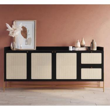 Imagem de Balcão Buffet Theo 3 Portas 2 Gavetas Palhinha Pés metálicos Oslo Arte