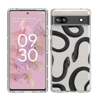 Imagem de YCJACE Capa de telefone para Google Pixel 6a capa transparente com design de cobra dupla preta TPU macio com absorção de choque fina em relevo padrão capa protetora para Google Pixel 6a - Cobra dupla