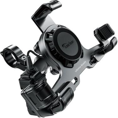 Imagem de Kaedear Suporte de telefone para motocicleta, carregamento sem fio QI, alumínio, antivibrações, carregamento USB, botão de liberação rápida, durável, suporte antirroubo, lâmina Ultima KDR-M27PA