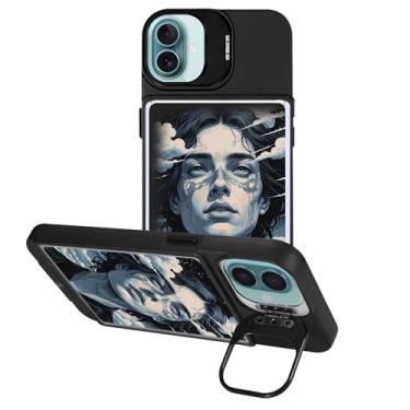 Imagem de Capa de celular para iPhone 16 | Suporte de câmera integrado | 5 TCG/carregador de fotos e capas | Compatível com Pokémon, Panini, colecionadores de magia, basquete, cartas de futebol e fotos (preto)