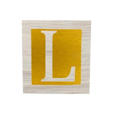 Imagem de Cubo Amarelo Letra Branco com Aplique Festa Chá de Bebê Decoração 8x8x