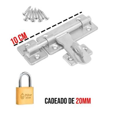 Imagem de Ferrolho com Porta Cadeado + Parafusos + Cadeado Vários Tamanhos Peque