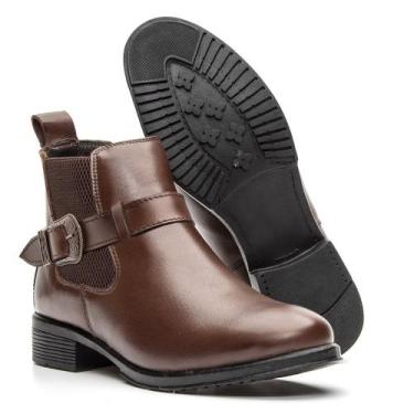 Imagem de Bota Chelsea Feminina Couro Fivela Moderna Conforto - IGO, 36, Marrom