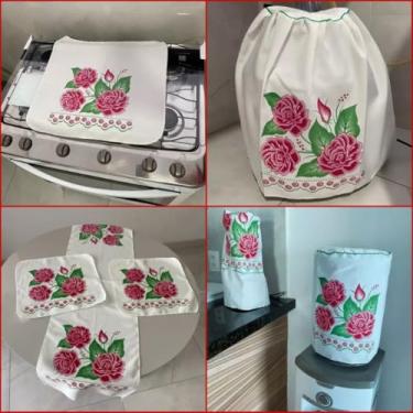 Imagem de Kit Cozinha 7 Peças em Tecido Oxford, Capas para Eletrodomésticos e Panos de Copa, Cor Creme