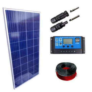 Imagem de Kit Placa Solar 155w Controlador 10a Lcd Cabos - Monocristalino - 60Hz