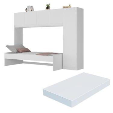 Imagem de Cama de Solteiro com Colchão e Guarda Roupa Dublin Multimóveis Mp4035 Branca