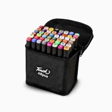 Imagem de Conjunto Canetas Marcador Permanente Canetinhas para Colorir Touch com Ponta Dupla para Desenhos Profissional, Escolar e Arte com Duas Pontas Hidrográficas e Estojo de Transporte OPPS® (48)