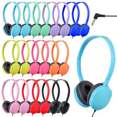 Imagem de OSSZIT Fones de ouvido para crianças, escola, sala de aula, multicoloridos, ajustáveis, com plugue de 3,5 mm para computador, Kindle, Chromebook, 10 cores (pacote com 20)