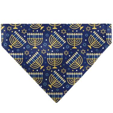 Imagem de Buckle-Down Hanukkah Holiday Menorah Blues Yellows Black Slip On CollarÊBandana Apenas