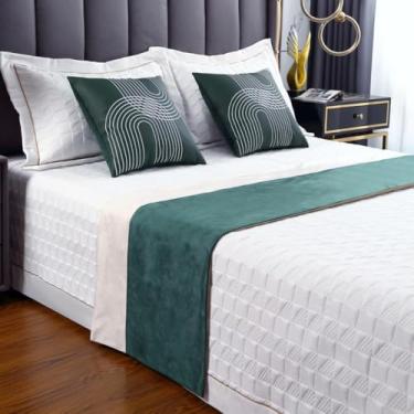 Imagem de HSTANGKY Tapete de cama de hotel para cama de hotel simples cor sólida toalha de cama de veludo macio proteção de cama moderna decoração de ponta de cama corredores de cama para os pés da cama - verde