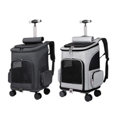 Imagem de Mochila de transporte com rodas para animais de estimação, Pet, carrinho de viagem, assento de carro para cães pequenos, gatos, filhotes, mochila confortável para gatos, rodinhas. (Cinza)