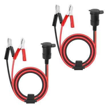 Imagem de 2 peças de substituição de soquete de isqueiro de 12 V com cabo de extensão de 3 pés e clipes jacaré de bateria, tomada universal para isqueiro de carro, soquete de isqueiro fêmea com fusível de 15A