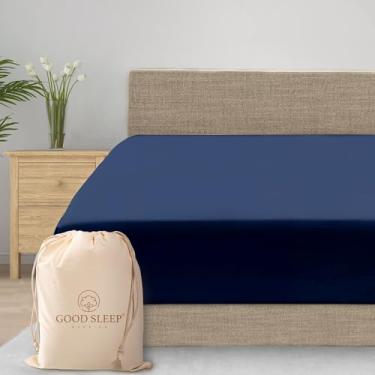 Imagem de Good Sleep Bedding Lençol King Size somente – Lençol King com elástico 1000 fios, macio e respirável, estilo hotel 40,6 cm, lençol com elástico King 100% algodão egípcio – Azul marinho