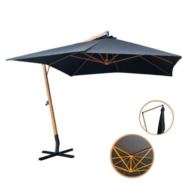 Imagem de Ombrelone Lateral Suspenso Estrutura Madeira 3m Gigante Manivela Jardim Importway Iwoblm-300