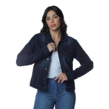 Imagem de Jaqueta Jeans Feminina C/ Bosos E Elastano Vilejack VFJF0034 Cor:;Tamanho:P-Feminino