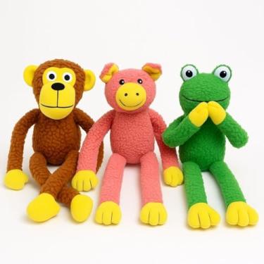 Imagem de KIT 3 Pelúcias Grandes Macaco + Sapo + Porco Brinquedo Mordedor para Cachorro
