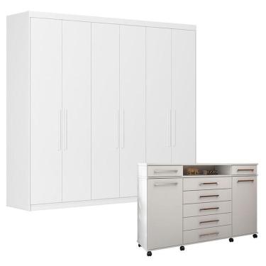 Imagem de Cômoda e Guarda Roupa Casal London Venice 62480 8 Portas 11 Gavetas em MDP Branco Brilho