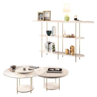 Imagem de Aparador e Kit Mesa de Centro Infinity Sky Moderno em MDF 135cm 70cm 60cm Off White par...