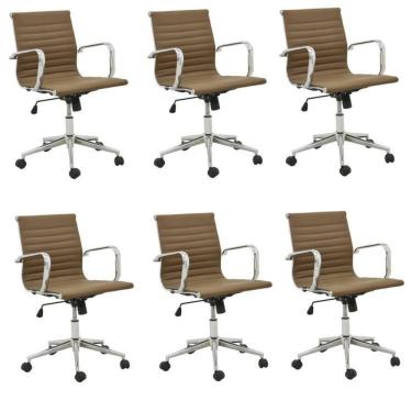 Imagem de Conjunto 6 Cadeiras de Escritório Presidente Giratória Sevilha Baixa  Cinza