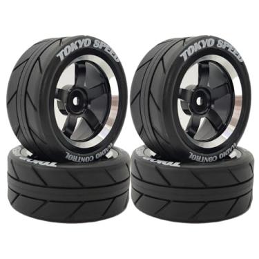 Imagem de Chanjorlin 1/10 On Road Racing Tires and 5-Spoke Aluminum Wheels 12mm Hex OD 2.56" RC Touring Tyres for 1:10 Rally Street Drift Car Tamiya TT01 TT02 XV01 A959 PTG2 KYOSHO HSP Traxxas 4PCS (Black)