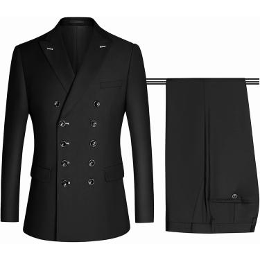 Imagem de Terno Masculino Blazer Jaqueta Negócios Casaco Esportivo Blazer De Casamento Lapela Contador Casaco Casual Negócios, Black Set, 4XL