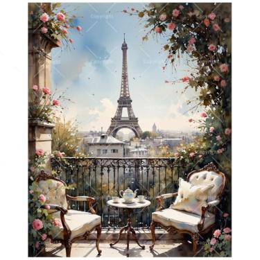 Imagem de Kit de pintura de terraço urbano por números para adultos - Pintura de cena de varanda urbana DIY em tela 40,6 x 50,8 cm, conjunto de tinta acrílica, adequado para iniciantes, arte para decoração de