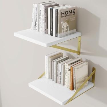 Imagem de Prateleiras de parede profundas 30 cm L x 30 cm P Prateleiras flutuantes de madeira projetada para parede, suporte de metal resistente (ouro) Estantes de livros para decoração de casa, sala de estar