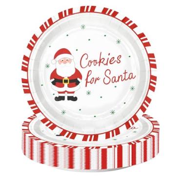 Imagem de WRAPAHOLIC 25 peças de pratos de papel de Natal – Biscoitos de 18 cm para Papai Noel, pratos decorativos de sobremesa para festa de Natal, utensílios de mesa, decoração de mesa