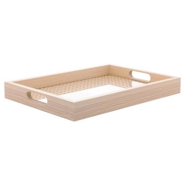 Imagem de Bandeja Decorativa Lyor MDF Retangular 36,5cm Fundo Treliça Elegante Cor Natural 