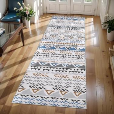Imagem de SERISSA Tapete de corredor lavável marroquino 5 x 15 cm, antiderrapante para corredor, tapetes macios de baixa pilha de cozinha, tapete geométrico envelhecido para lavanderia, entrada, quarto, cinza
