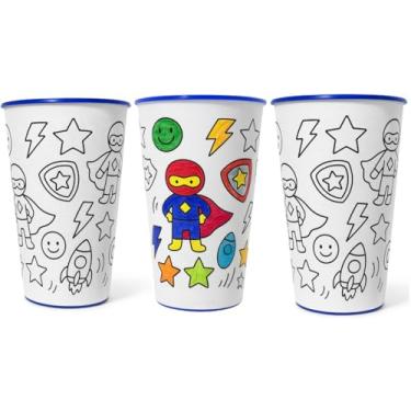 Imagem de Copo Infantil Desenho de Colorir Pintar Menino e Menina Kit 3 Und (Menino Herói)