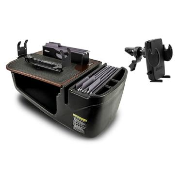 Imagem de AutoExec Mesa de carro Efficiency FileMaster para sua estação de trabalho de veículo e escritório móvel, mogno com suporte para impressora e clipe de ventilação do telefone