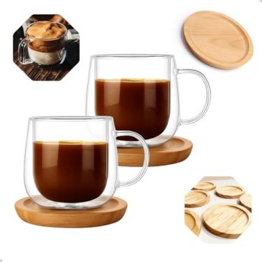 Imagem de CONJUNTO 2 XICARAS DE CAFÉ 80 ML EM BOROSSILICATO DE PAREDE DUPLA COM 2 PIRES de BAMBÚ ECOLÓGICO