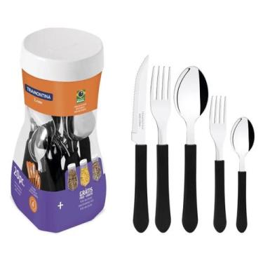 Imagem de Faqueiro 20 Peças Tramontina Leme em Aço Inox e Polipropileno com Pote