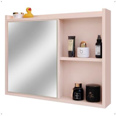 Imagem de Espelheira Armário Banheiro Suspenso com Espelho 1 Porta Prateleira Organizadora Lavabo Luxo - Off White