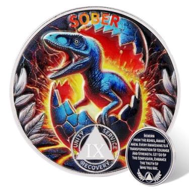 Imagem de Leafence Medalhão Sober Coin for Reborn Raptor Sobriety Chip Dinosaur Recovery com citação inspiradora AA/NA Token AA NA Chips Presente para homens e mulheres (Dinossauro Reborn, 9 anos)