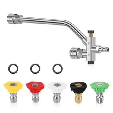 Imagem de KHZSPP Acessório de conector duplo com canhão de espuma de lavadora de pressão, acessório de conector duplo de canhão de espuma com 5 bocais pulverizadores de lavadora, conexão rápida de 0,6 cm
