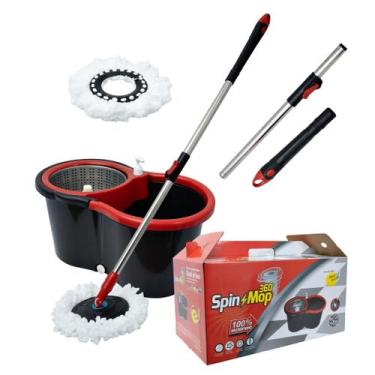 Imagem de Mop Giratório Limpeza Balde Reforçado Cesto em Inox com 2 Refis Preto 