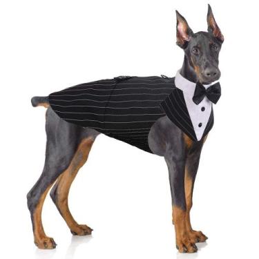 Imagem de Conjunto de smoking para cães PUMYPOREITY Stripe Bowtie Formal L