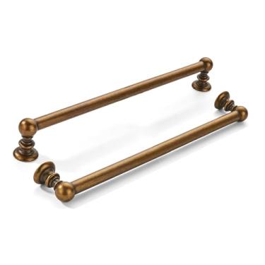 Imagem de khtumeware Pacote com 10 peças de 203 mm (8 polegadas) com orifício central de latão antigo puxadores de armário de cozinha sólido resistente para gavetas, penteadeira, alça de banheiro