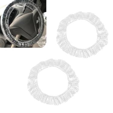 Imagem de Shakas 100 peças de capas de volante de carro descartáveis, à prova de poeira e à prova d'água, capa protetora de plástico elástico, perfeita para serviços automotivos troca de óleo oficinas