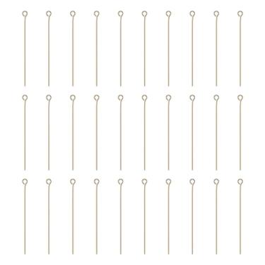 Imagem de HARFINGTON 100 pinos de cabeça de olho aberto, 5 cm, 50 mm, mini pinos de fio de metal, contas, pequenas agulhas a granel para brinco, pingente, colar, pulseira, berloque, joias, achados, champanhe