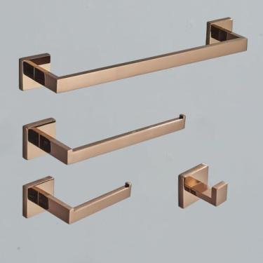 Imagem de Conjunto De Ferragens De Ouro Rosa De Banheiro Gancho De Roupão De Aço Inoxidável Barra De Toalha Rolo De Papel Higiênico Suporte De Papel Anel De Toalha Acessórios De Banh, Polished Rose Gold a, 1