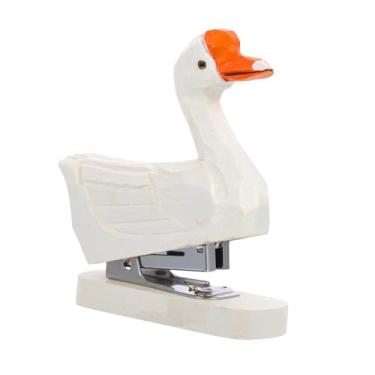 Imagem de oshhni Grampeador de madeira em forma de animal, escultura criativa e fofa em miniatura, estatueta de animal esculpida à mão, grampeador para escritório, Formato de Ganso Branco