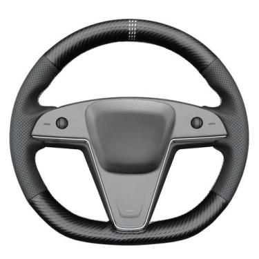 Imagem de Tampa de volante MEWANT costurada à mão para Tesla Model S 2021-2023/M