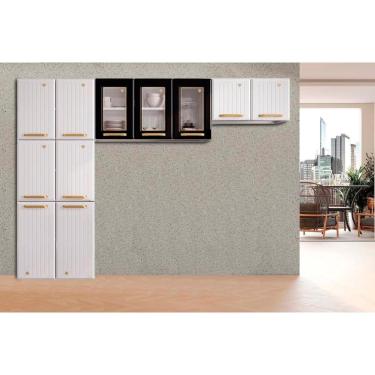 Imagem de Cozinha Completa Diamante Smart Aço 3 Peças (2Aéreos+1Paneleiro) CZ25 Branco/Preto - Telasul